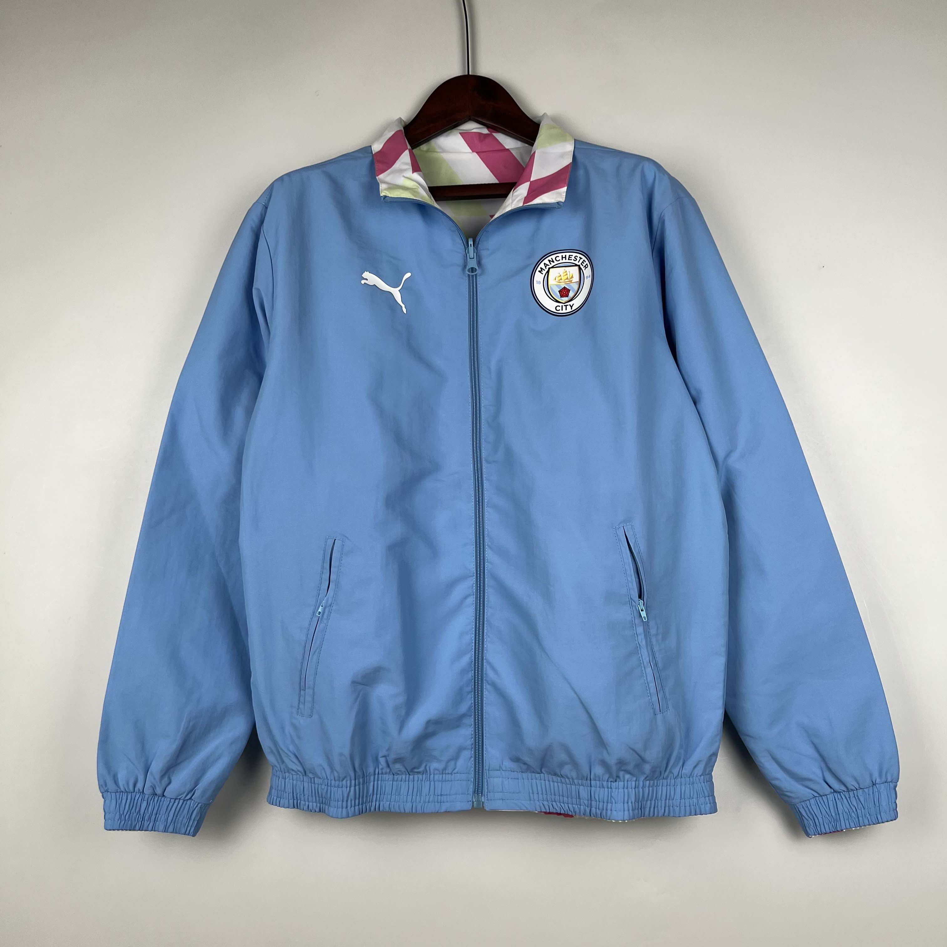 2023/2024 MCFC Reversible Windbreaker Blue Soccer Jersey 1:1 Thai Quality