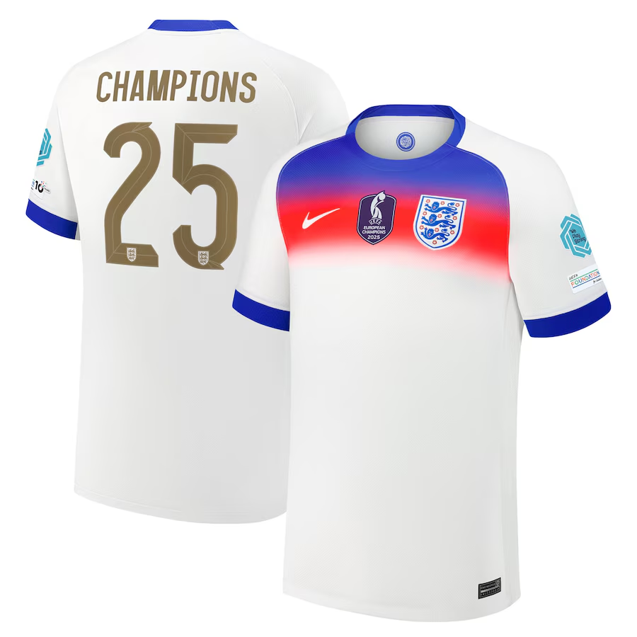 England Lionesses Home Stadium Shirt 2025 with Champions 25 printing