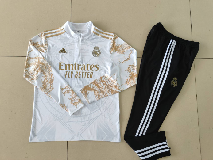 24/25 Real Madrid white print special edition half-pull training suit 1:1 Thai quality
