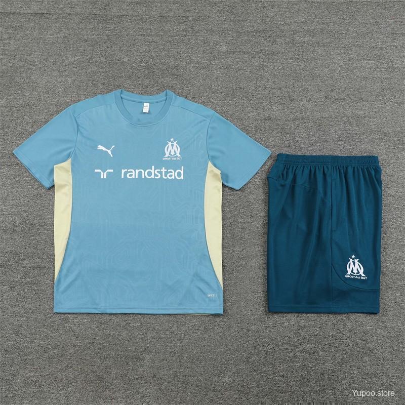 24/25 Olympique Marseille Blue Short Sleeve Jersey+Shorts  1:1 Thai quality