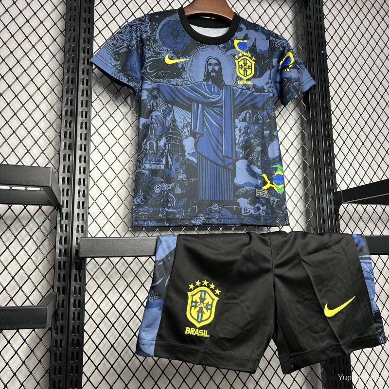 2024 Kids Brazil Christ The Redeemer Dark Blue Special Jersey 1:1 Thai Quality