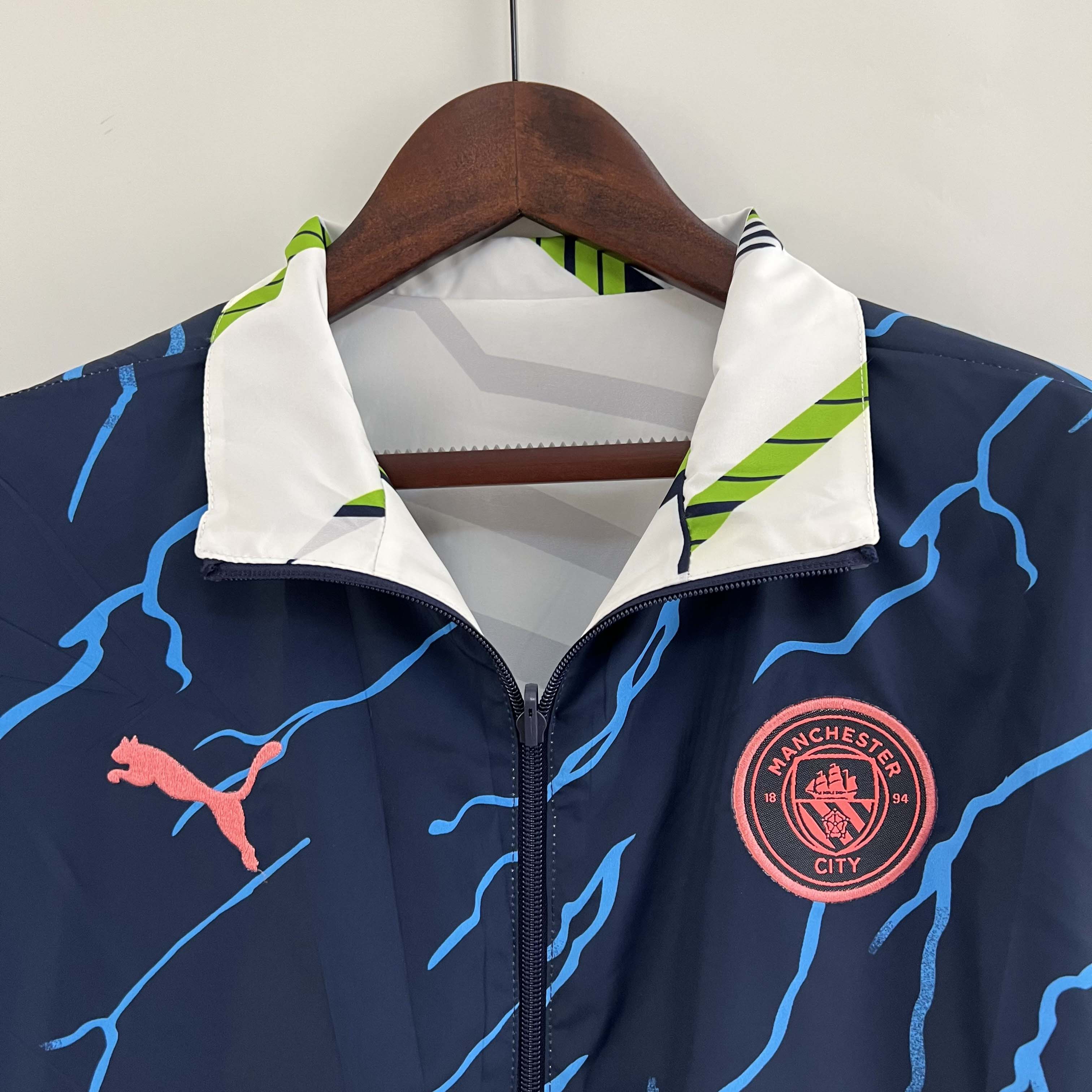 2023/2024 MCFC Reversible Windbreaker Navy blue Soccer Jersey 1:1 Thai Quality