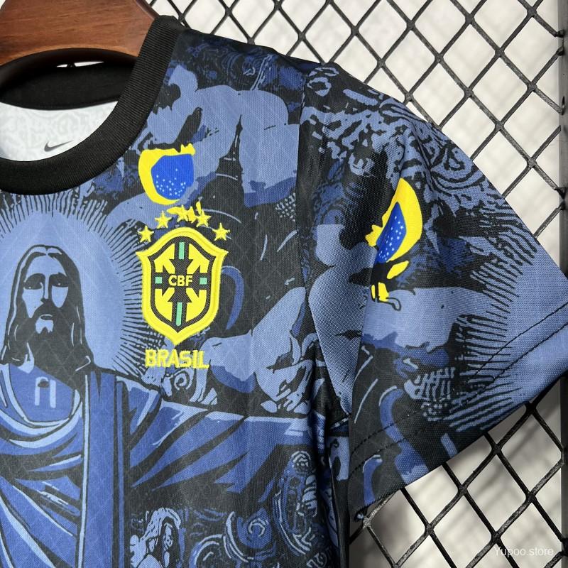 2024 Kids Brazil Christ The Redeemer Dark Blue Special Jersey 1:1 Thai Quality