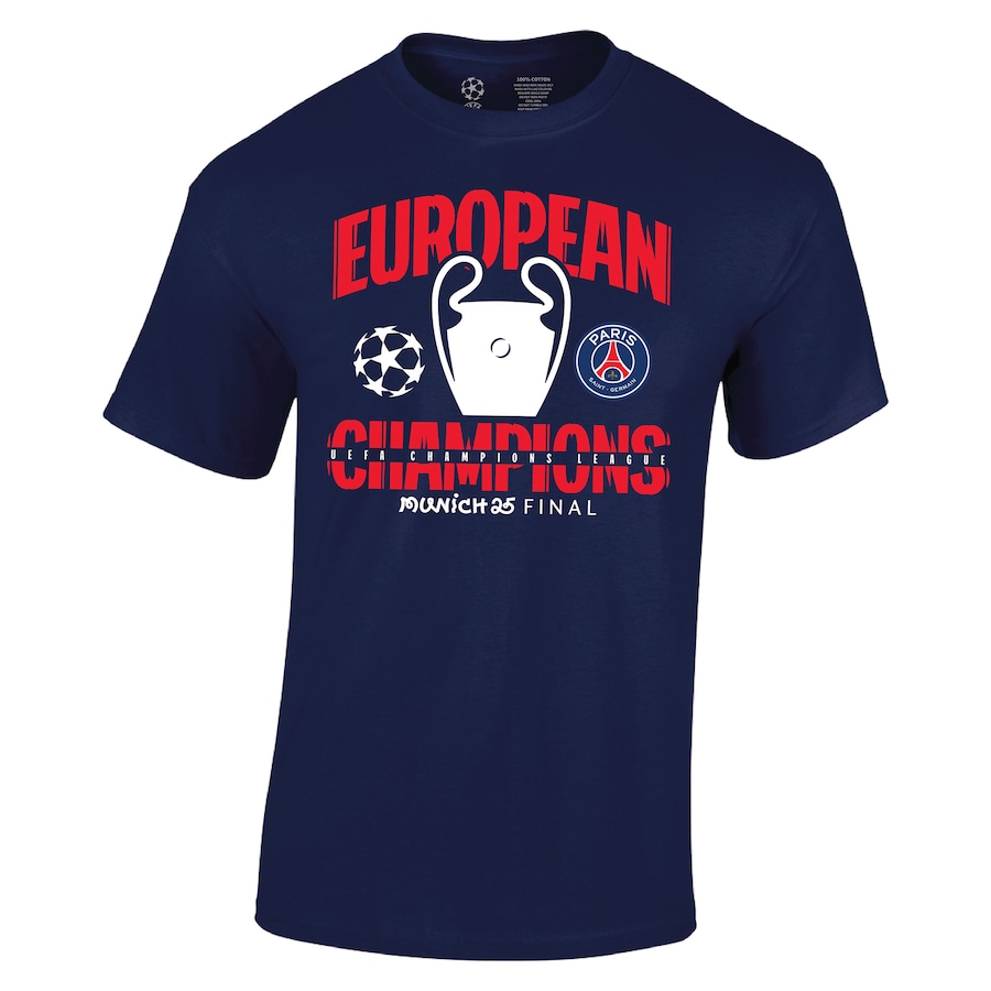 Camiseta gráfica UCL Campeones 2025 Campeones de Europa del PSG - Azul marino