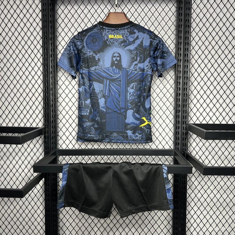 2024 Kids Brazil Christ The Redeemer Dark Blue Special Jersey 1:1 Thai Quality