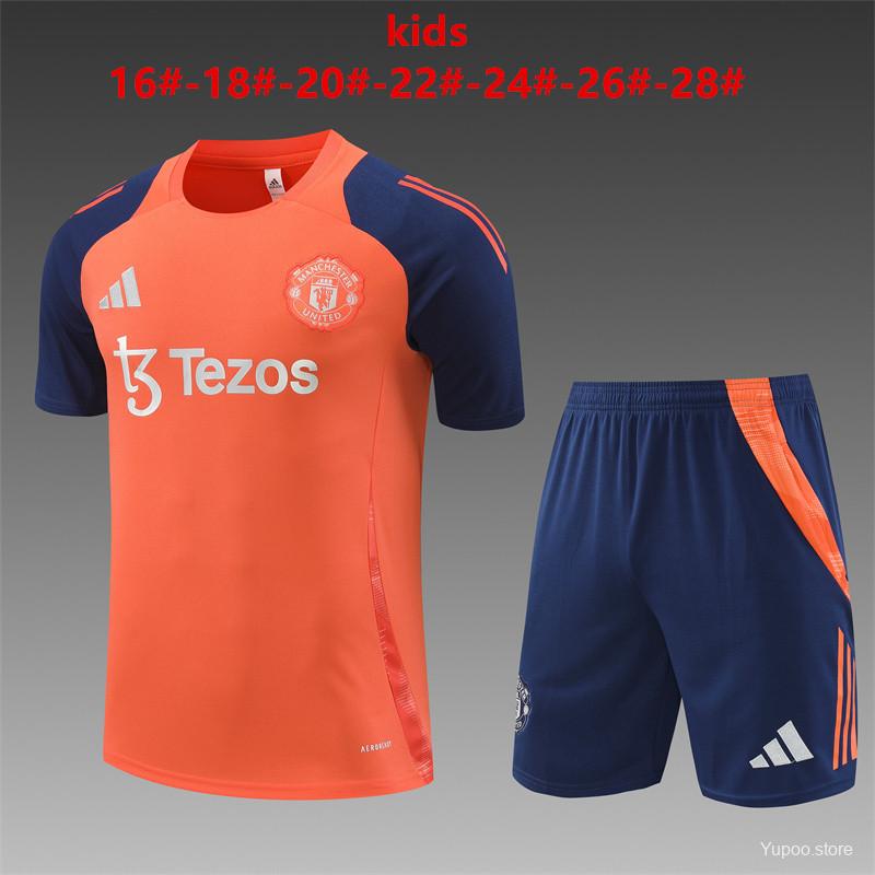 24/25 Kids Manchester United Orange Short Sleeve Jersey+Shorts 1:1 Thai Quality Kids Size