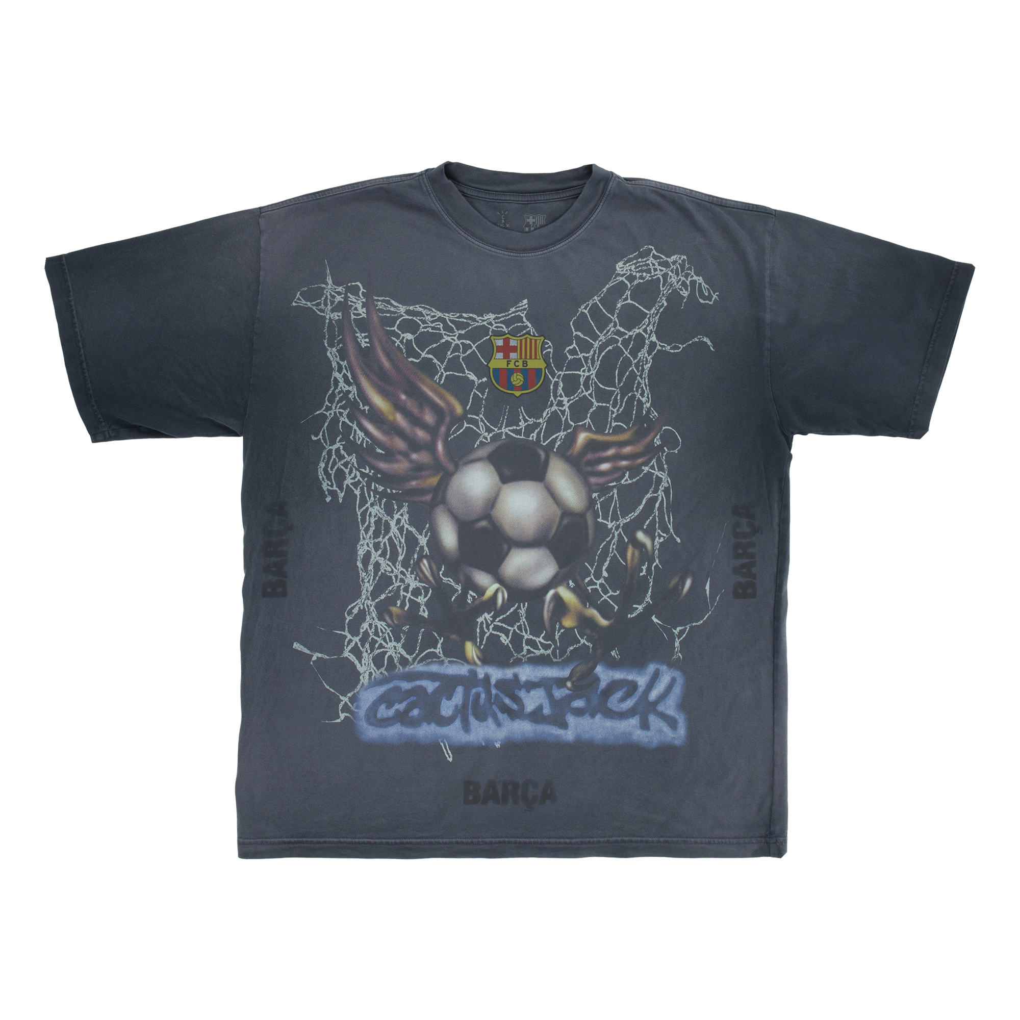 24/25 FC Barcelona x Travis Scott Washed Spray Logo Tee 1:1 Thai Quality