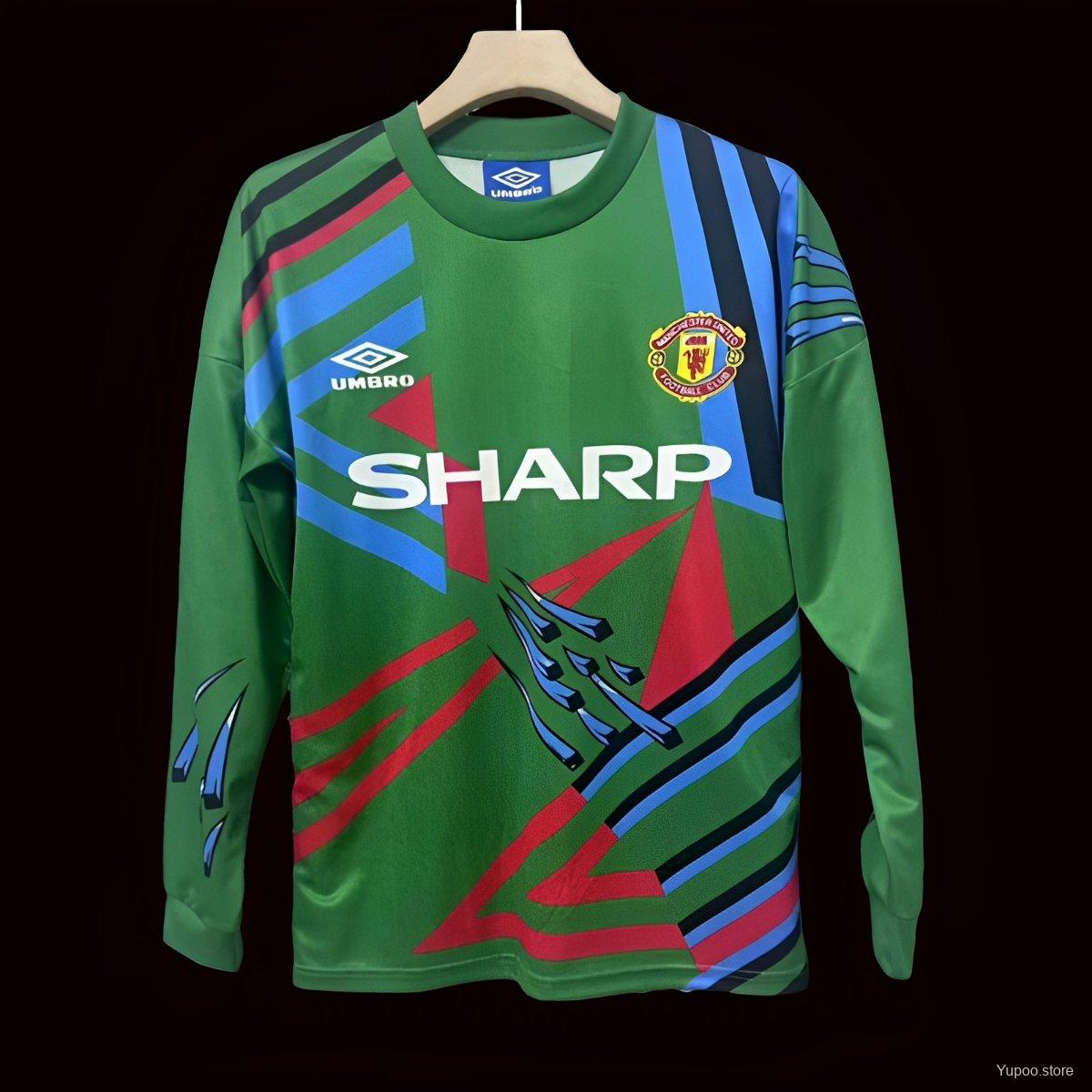 Retro 92/93 Man Utd Green Goalkeeper Long Sleeve Jersey 1:1 Thai quality