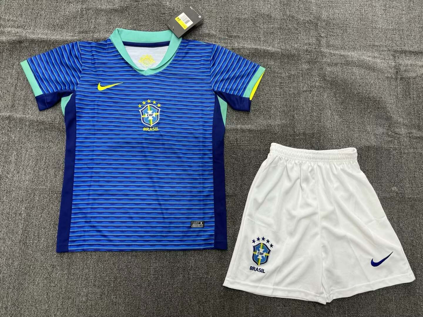 Kids Brazil Away Kit 24/25 Copa America 2024 Football Jersey 1:1 Thai Quality