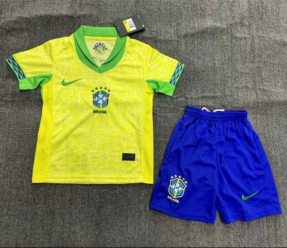 Kids Brazil Home Kit 24/25 Copa America 2024 Football Jersey 1:1 Thai Quality