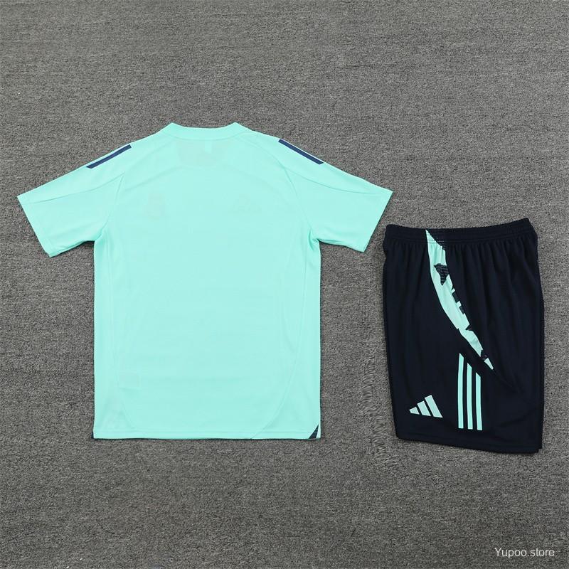 24/25 Real Madrid Lake Blue Short Sleeve Jersey+Shorts  1:1 Thai quality