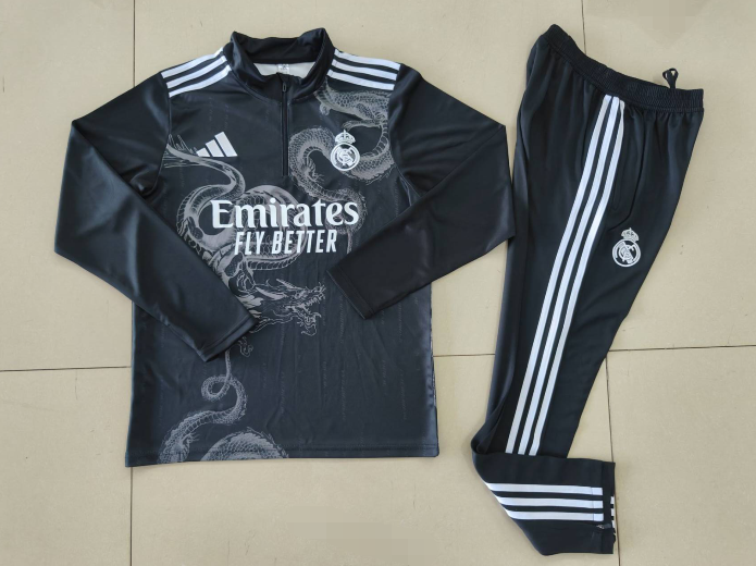 24/25 Real Madrid black special edition half-pull training suit 1:1 Thai quality