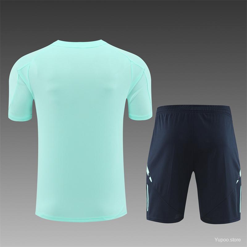 24/25 Real Madrid Lake Blue Short Sleeve Jersey+Shorts  1:1 Thai quality