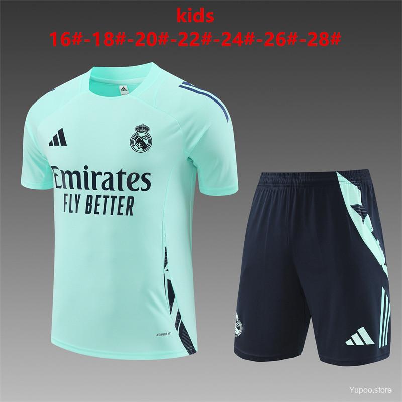 24/25 Kids Real Madrid Lake Blue Short Sleeve Jersey+Shorts 1:1 Thai quality