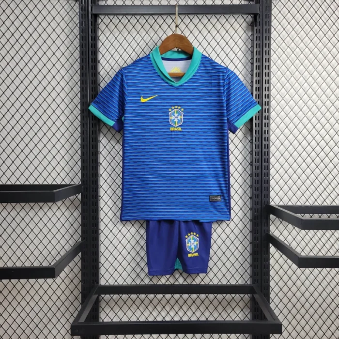 Kids Brazil Away Kit 24/25 Copa America 2024 Football Jersey 1:1 Thai Quality
