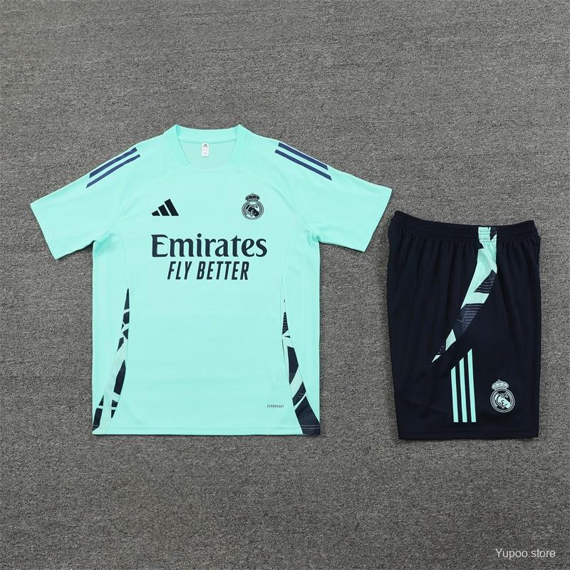 24/25 Real Madrid Lake Blue Short Sleeve Jersey+Shorts  1:1 Thai quality