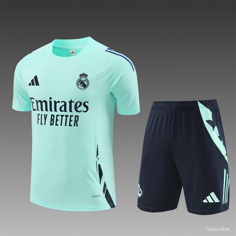 24/25 Real Madrid Lake Blue Short Sleeve Jersey+Shorts  1:1 Thai quality