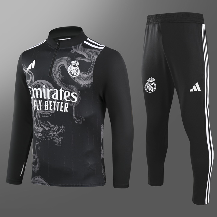 24/25 Real Madrid black special edition half-pull training suit 1:1 Thai quality