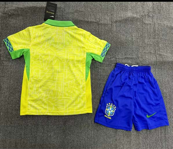 Kids Brazil Home Kit 24/25 Copa America 2024 Football Jersey 1:1 Thai Quality
