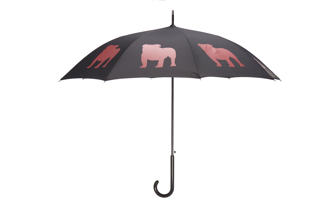 English Bulldog Umbrella Auto Open Premium Quality Red on Black w/ Sleeve and Shoulder Strap
