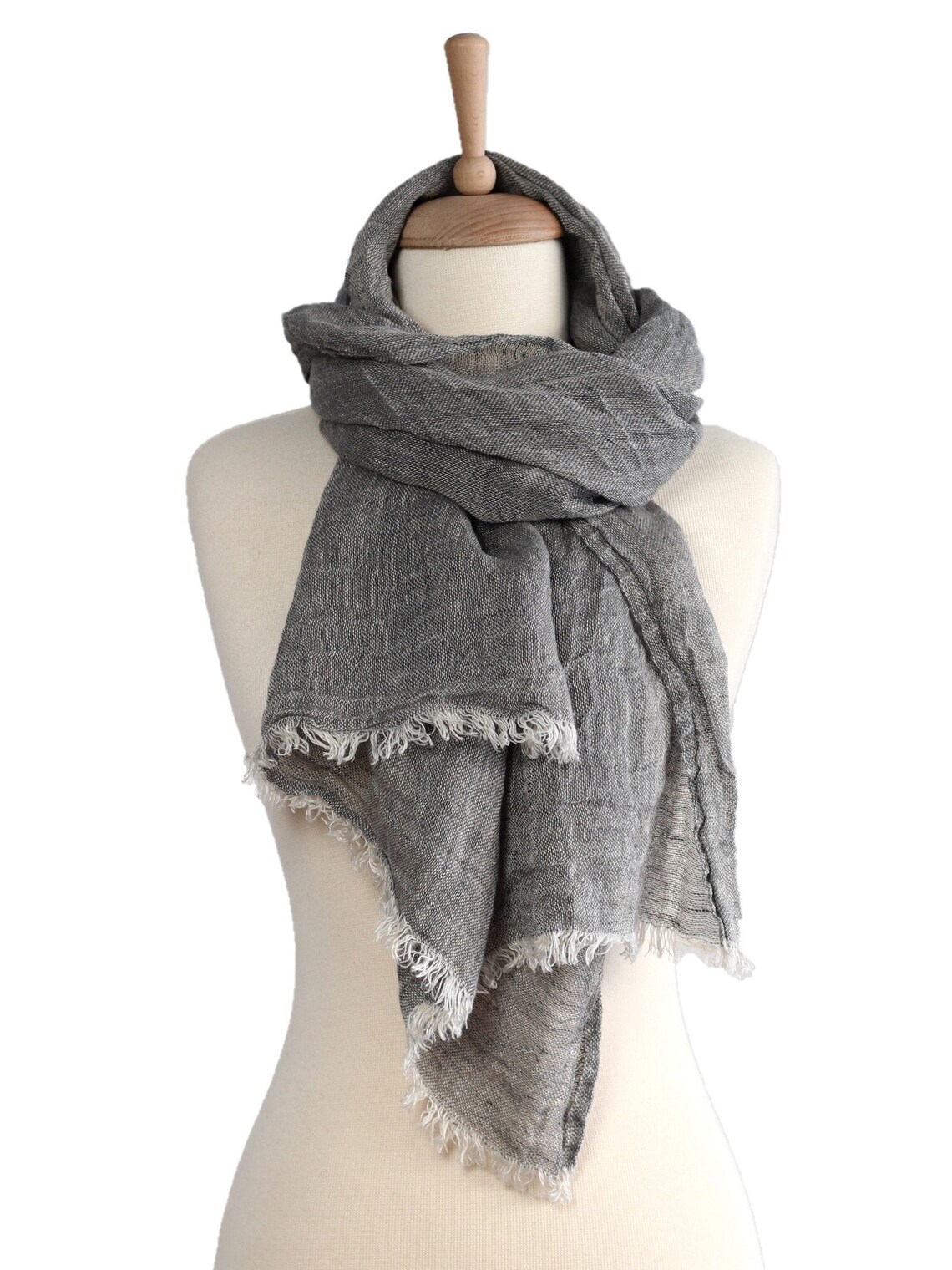 Grey Linen scarf | Large Men Scarf | Unisex Linen Shawl / Wrap | Natural Undyed Flax Scarf | Woman Scarves | Pure 100% Linen accessories