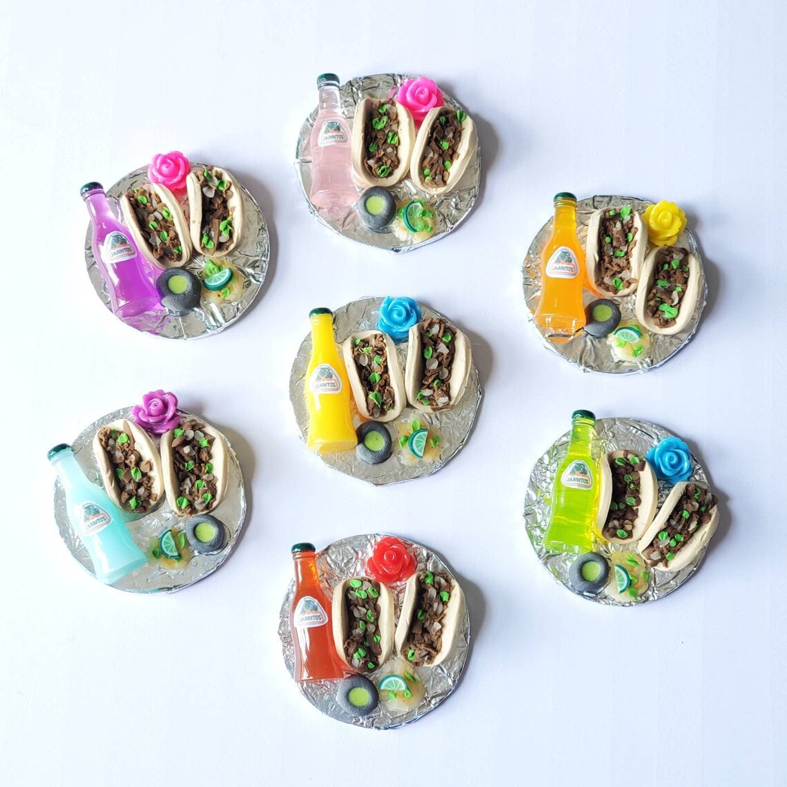 Taco Badge Reel mexican food tacos de bistec with mini jarrito  badge or phone grip