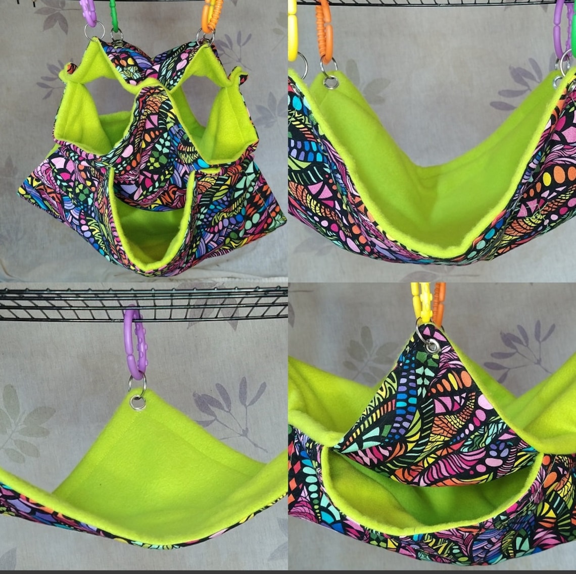 4 Piece Hammock Set | Lime and Colorful Doodles | Cotton and Fleece