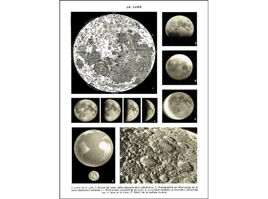 Moon Original print Vintage Larousse French  Encyclopaedia 1932 ideal gift astronomy Night sky wall art home school office