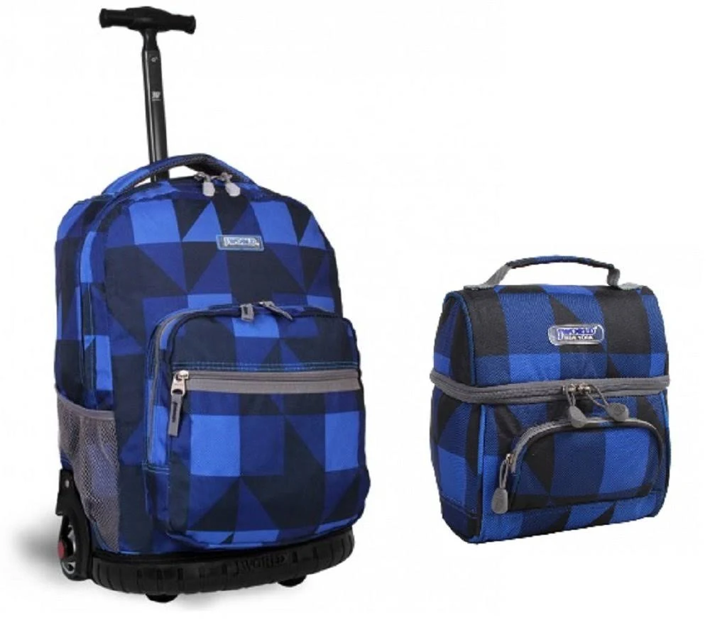 J World Sunrise Roller Backpack and Corey Lunch Bag Set - Block Navy