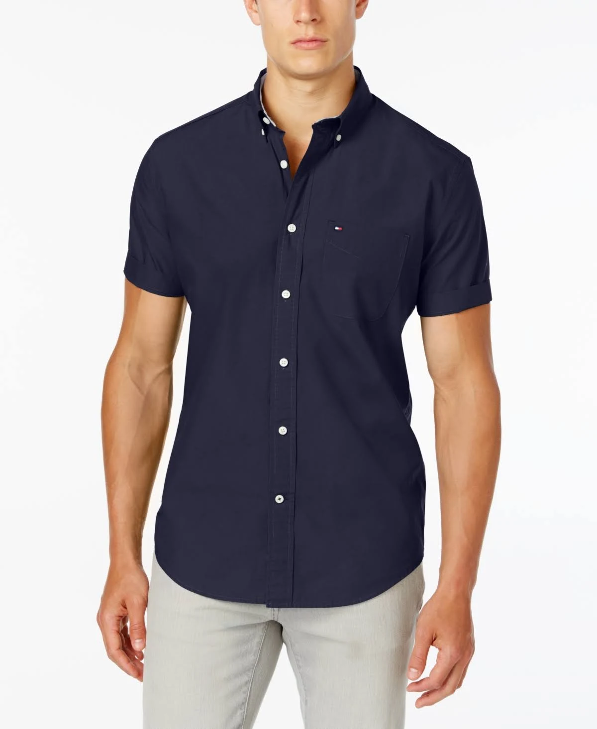 Tommy Hilfiger Men's Big u0026 Tall Maxwell Short-Sleeve Button-Down Shirt - Navy Blazer