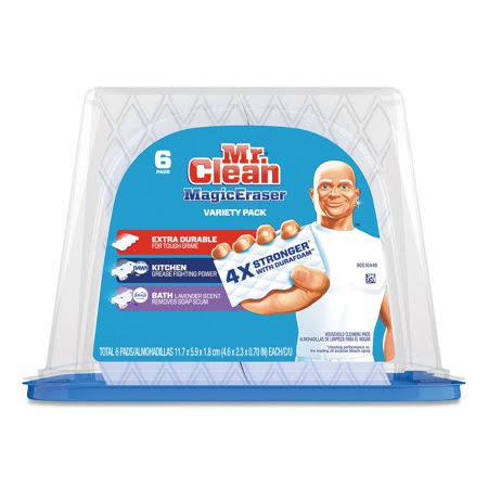Mr. Clean Magic Eraser Foam Pad, 2 2/5 inch x 4 3/5 inch, Variety pk, White/Blue, 6/Pk, 3 PK/CT - PGC51098