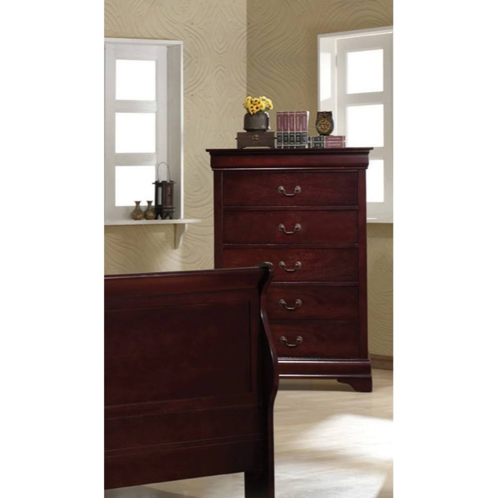 Benzara Wooden Chest with 5 Spacious Drawers and Bracket Feet, Brown