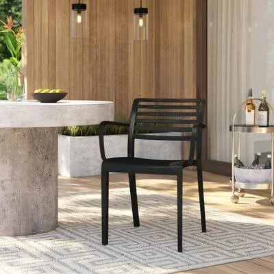 Carpentier Stacking Patio Dining Chair (Set of 2) Color: Black