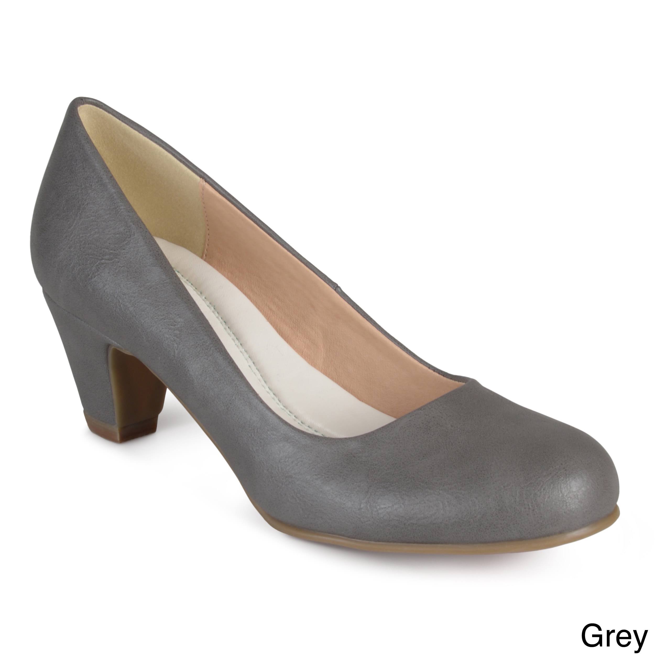 Journee Collection Women's Faux Leather Classic Round Toe Pumps Shoes, Grey, 10