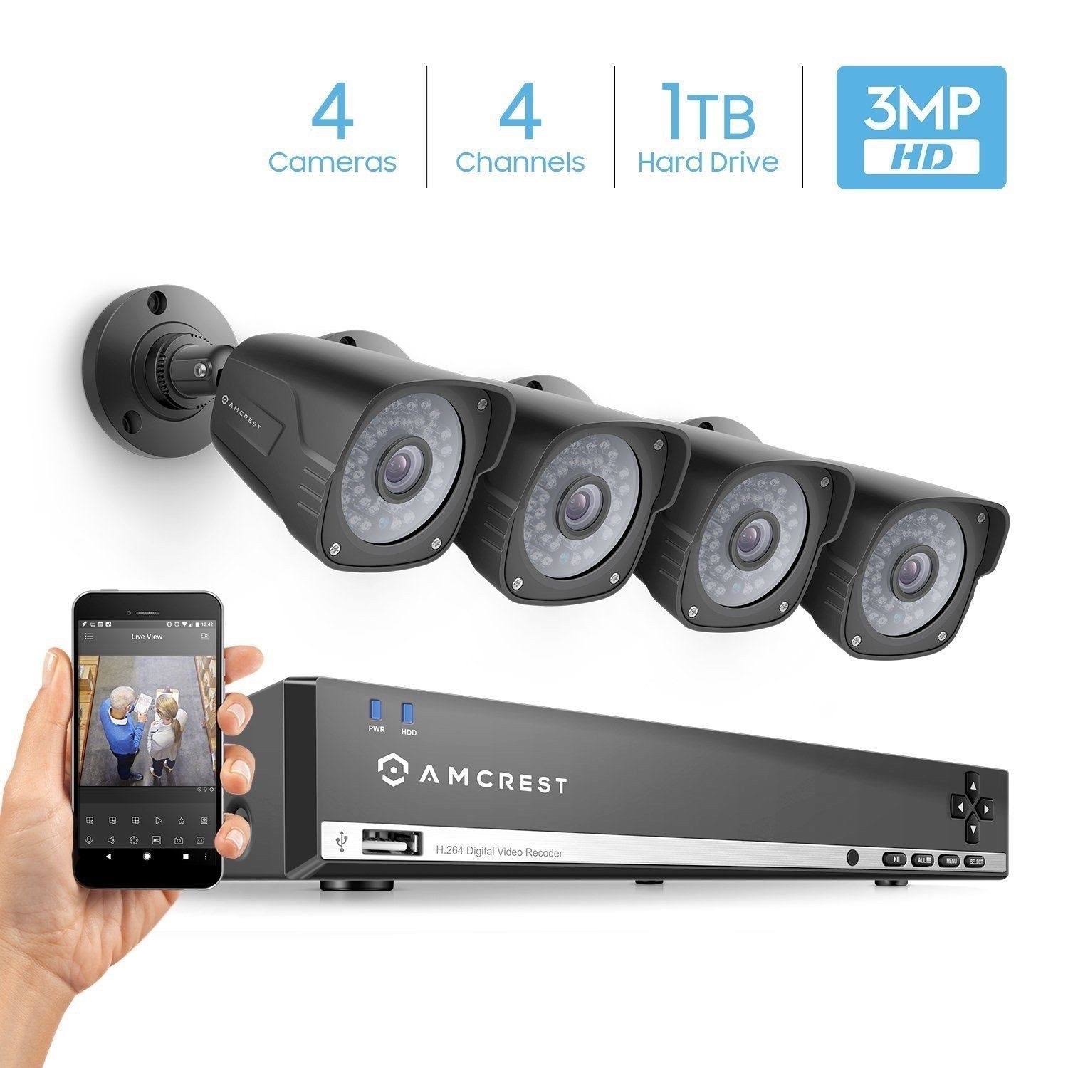 Amcrest UltraHD 3MP 4CH Video Security System - Four 2048TVL 3.0-Megapixel Weatherproof IP66 Bullet Cameras, 114ft IR LED Night