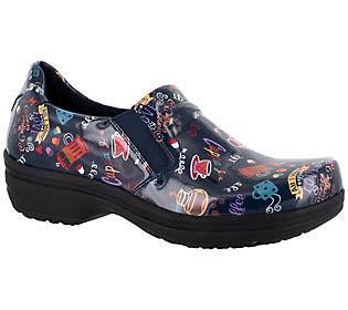 Easy Works by Easy Street Twin Gore Slip-On Work Shoes - Bind, Size 9 Medium, Coffee/Navy