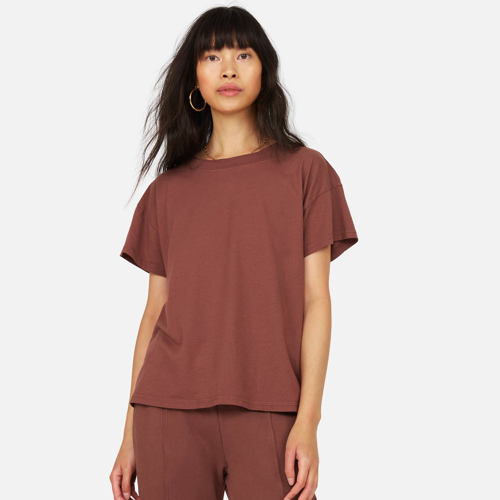 Organic Cotton Raw Neck Boxy Tee Plum / S