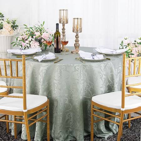 Wedding Linens Inc. 120 inch Round Damask Jacquard Polyester Tablecloth Table Cover Linens - Silver, Size: 120 Round Seamless