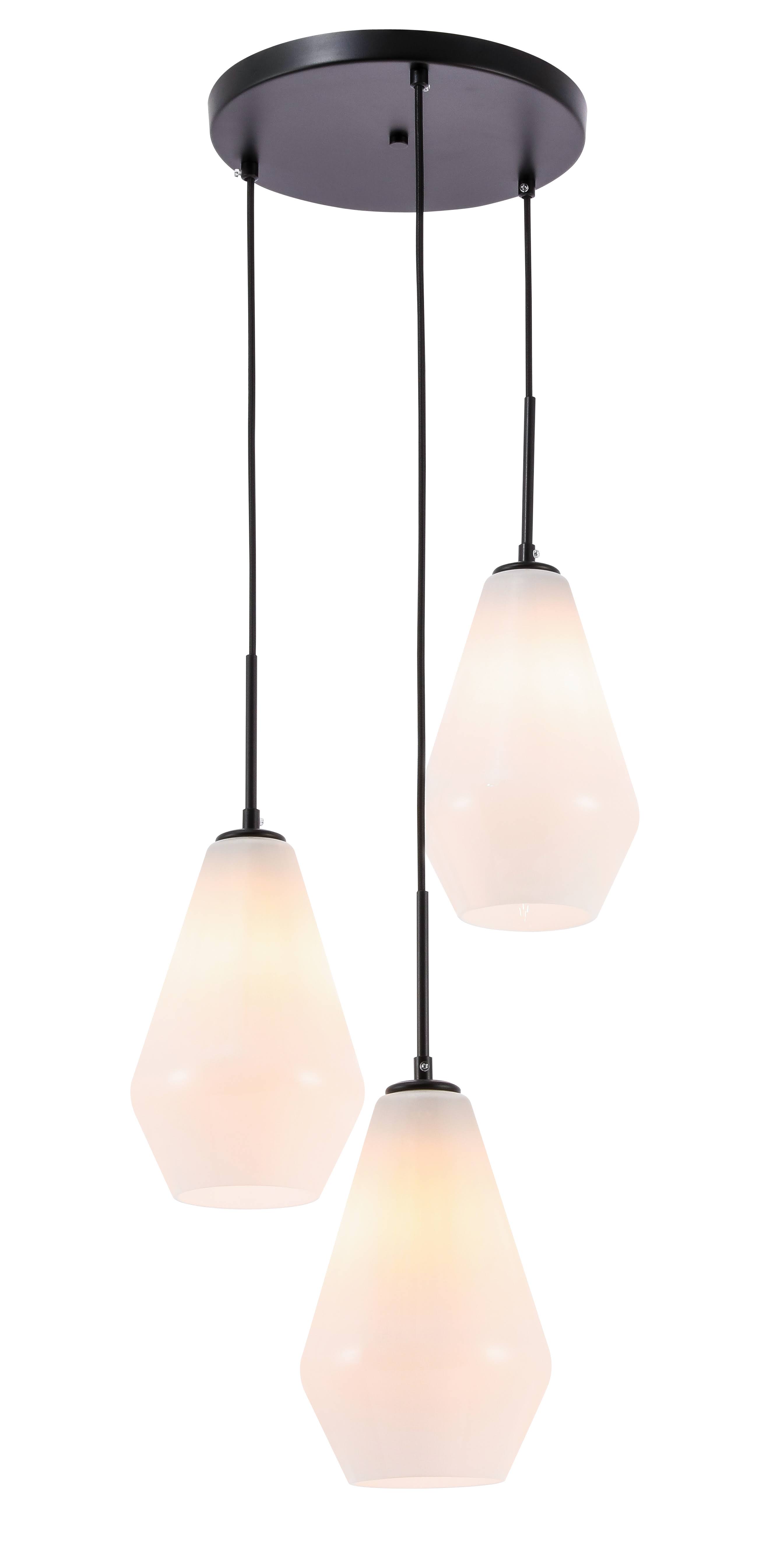 Elegant LD2263BK Gene 3 Light Black and Frosted White Glass Pendant