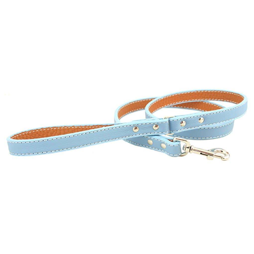 Rita Bean Italian Leather Dog Leash - Light Blue 4 Foot / 1/2 inch