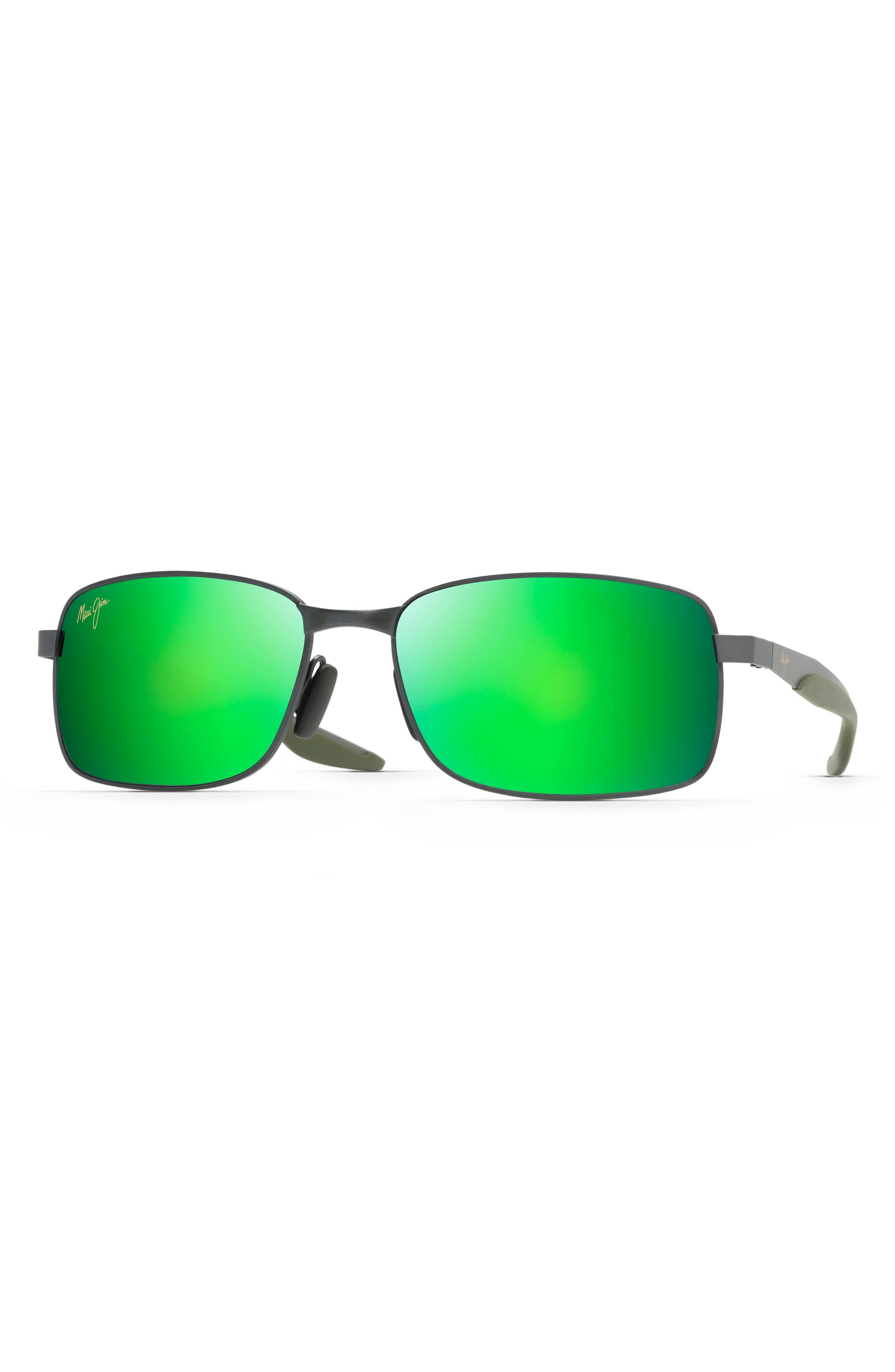 Maui Jim Men&s Shoal Polarized Mirrored Square Sunglasses, 57mm Gunmetal / Green Polar