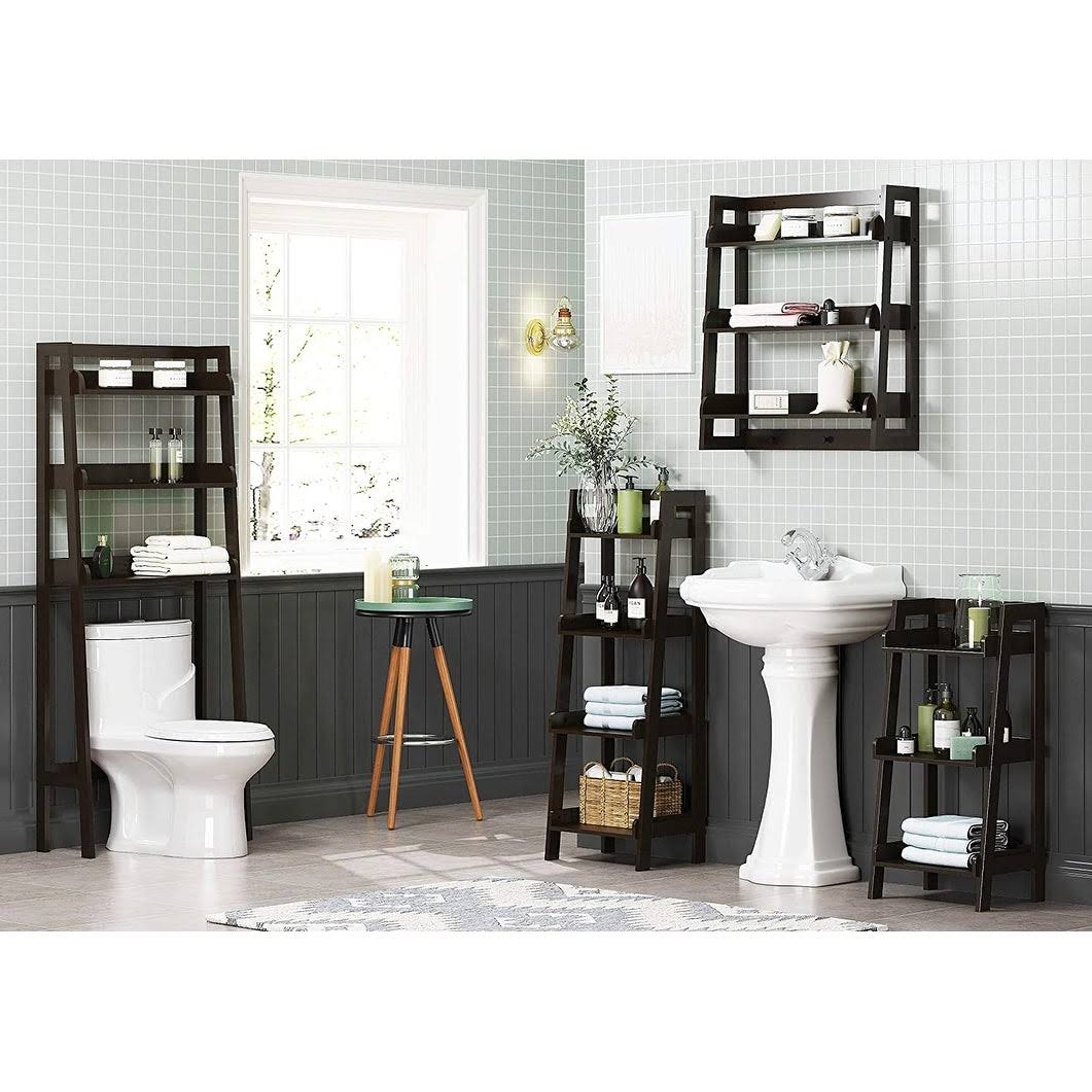 Utex 4-Tier Ladder Shelf, Bathroom Shelf Freestanding, 4-Shelf Spacesaver Open Wood Shelving Unit, Ladder Shelf - Espresso