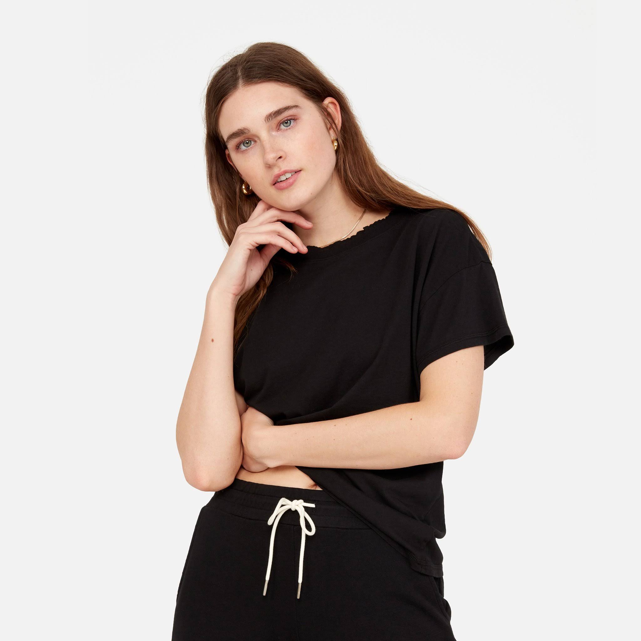Organic Cotton Raw Neck Boxy Tee Jet Black / Xs