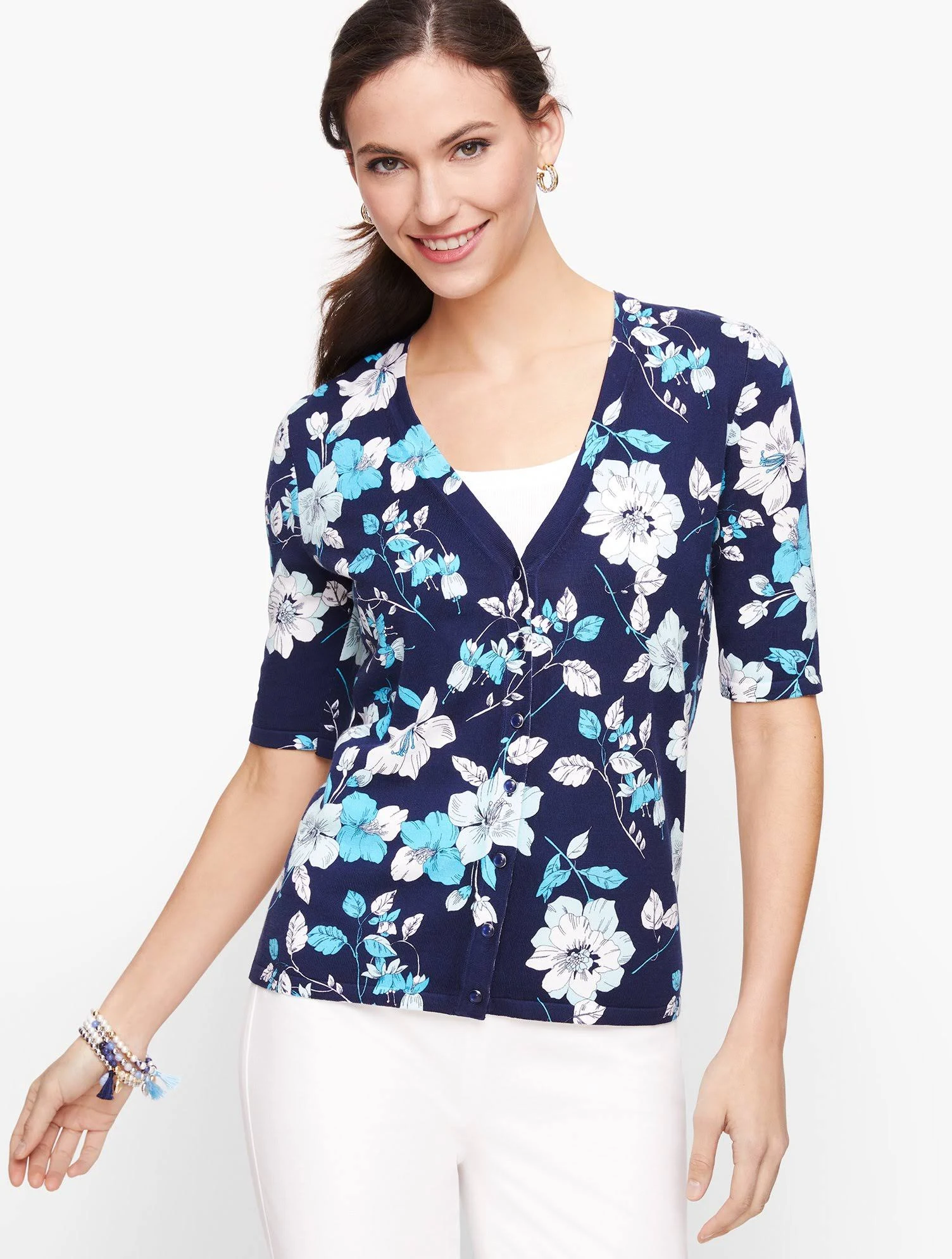 Kelly Cardigan Sweater - Floral - Ink - Xs Talbots