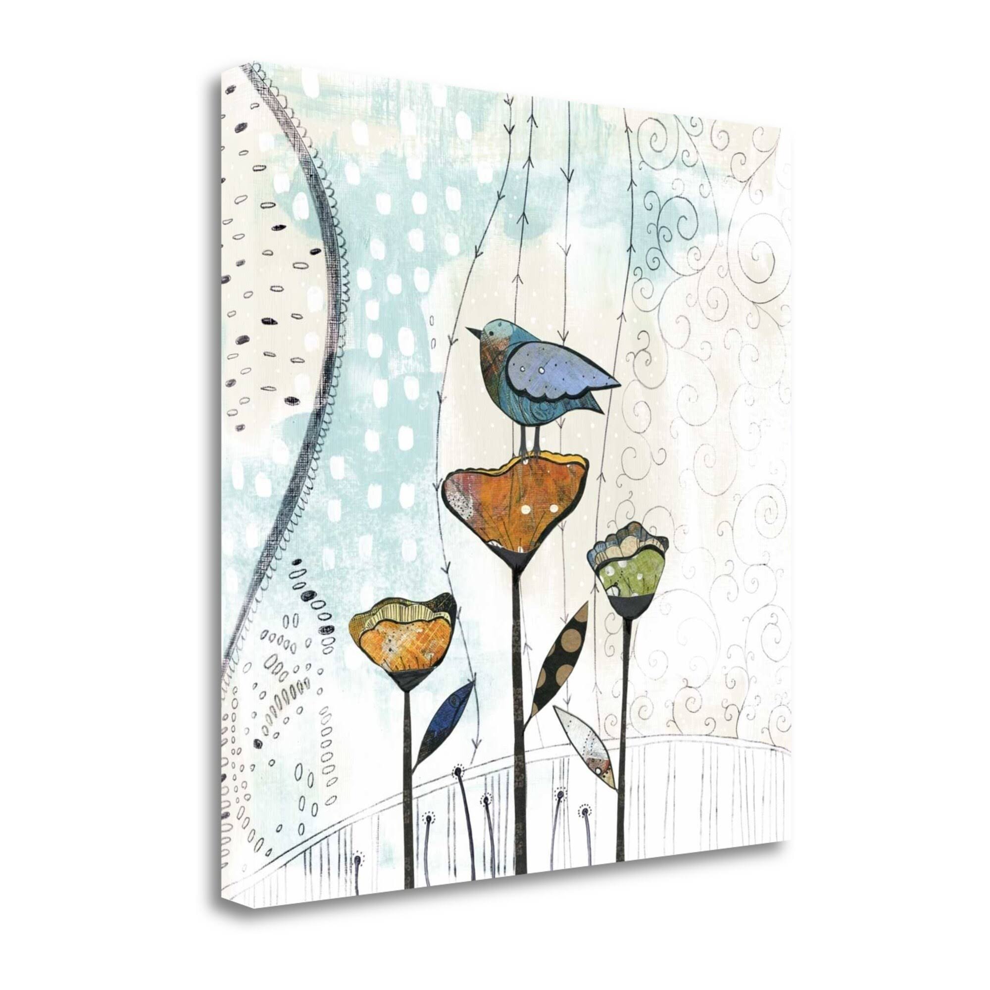 Tangletown Fine Art Bird on Three Flowers II by Sarah Ogren Giclee Print on Gallery Wrap Canvas, 25x22 x 25x22 - Multi