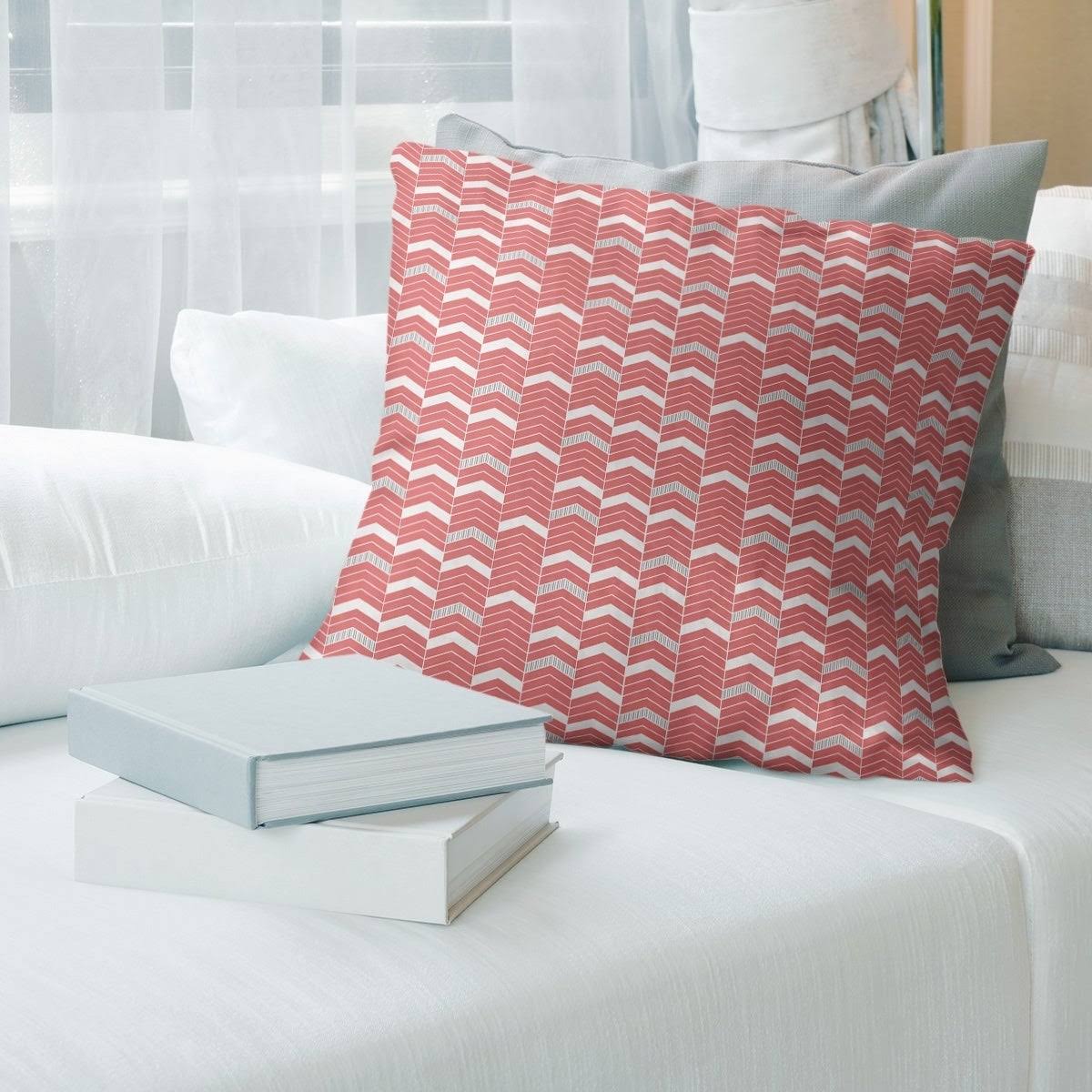 Porch u0026 den Athens Lined Chevrons Throw Pillow - 16 x 16 - Red u0026 Gray - Cotton