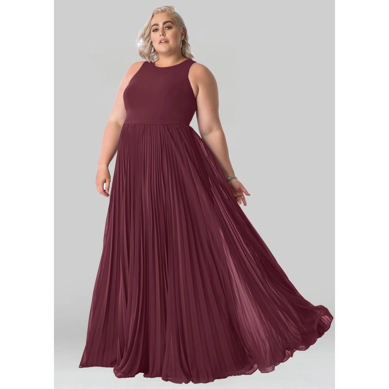 Azazie Plus Size A-Line/Princess Scoop Floor-Length Chiffon Bridesmaid Dresses - Cabernet