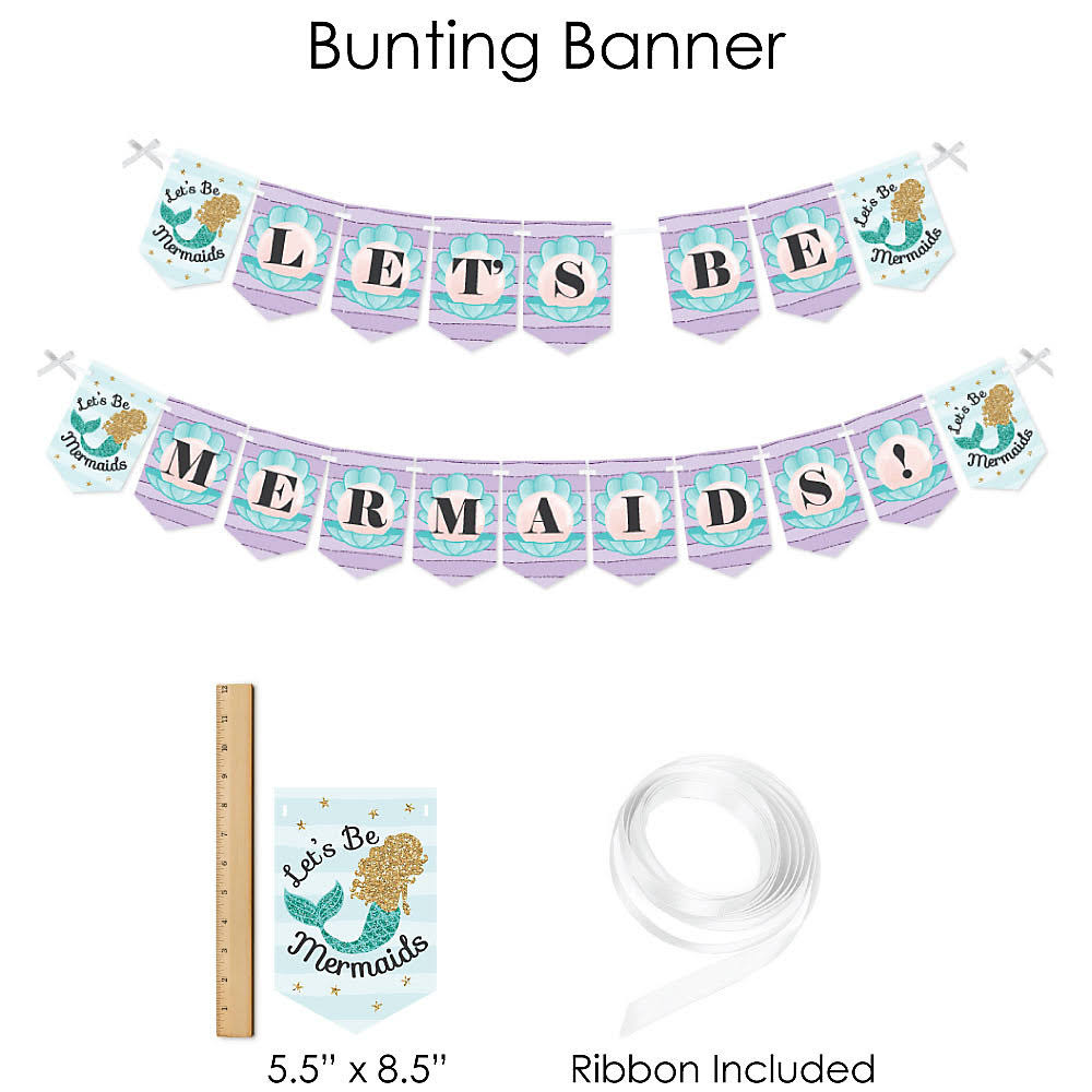 Big Dot of Happiness - Let's Be Mermaids - Baby Shower or Birthday Party Supplies - Banner Decoration Kit - Fundle Bundle
