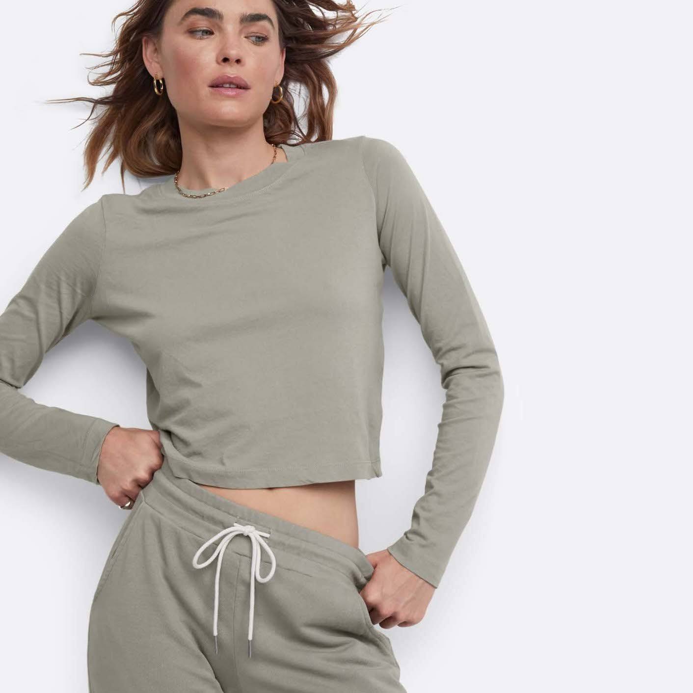 Organic Cotton Long Sleeve Crop Tee Sage / M