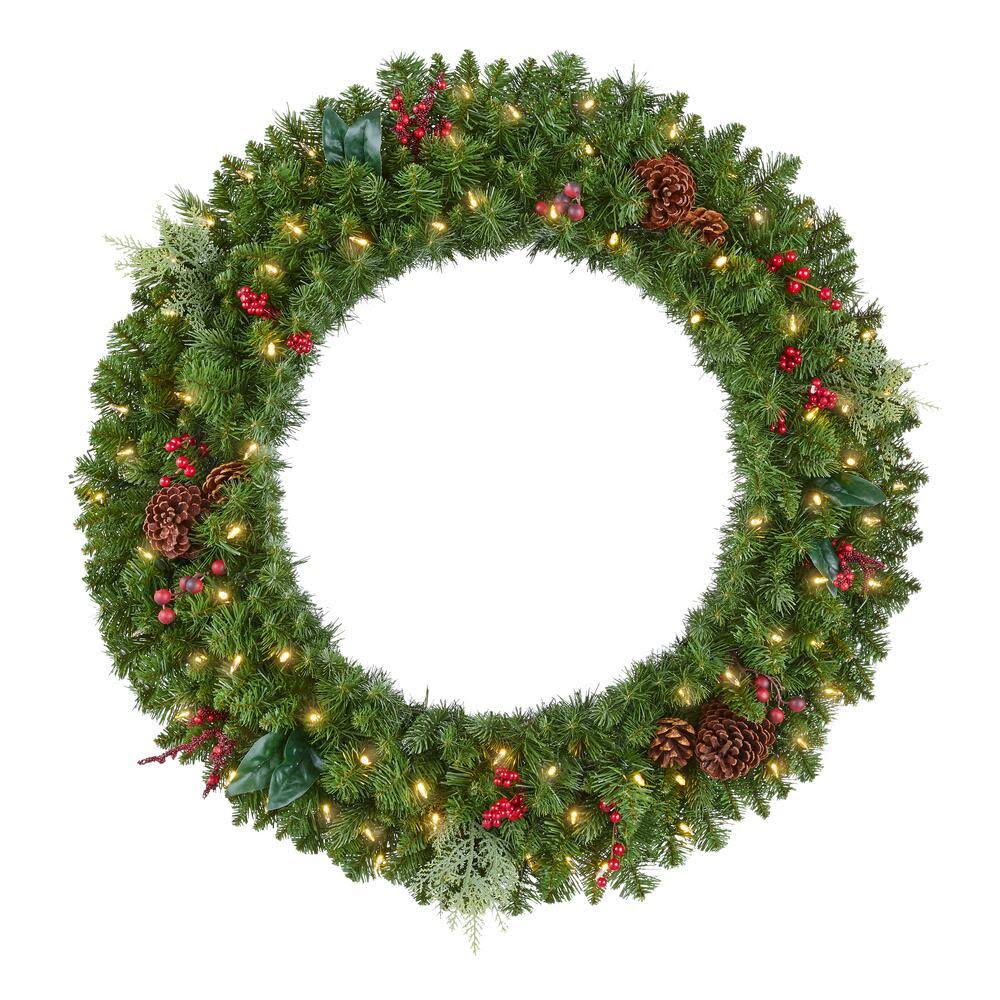 Home Accents Holiday 36 in. Winslow Fir Battery Operated Pre-Lit Artificial Christmas Wreath with 311 Tips and 80 Warm White Lig
